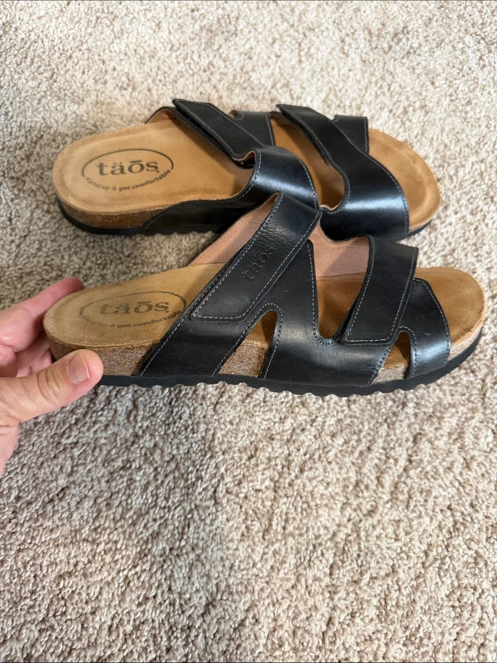 Taos Footwear Black Leather Slide Sandals